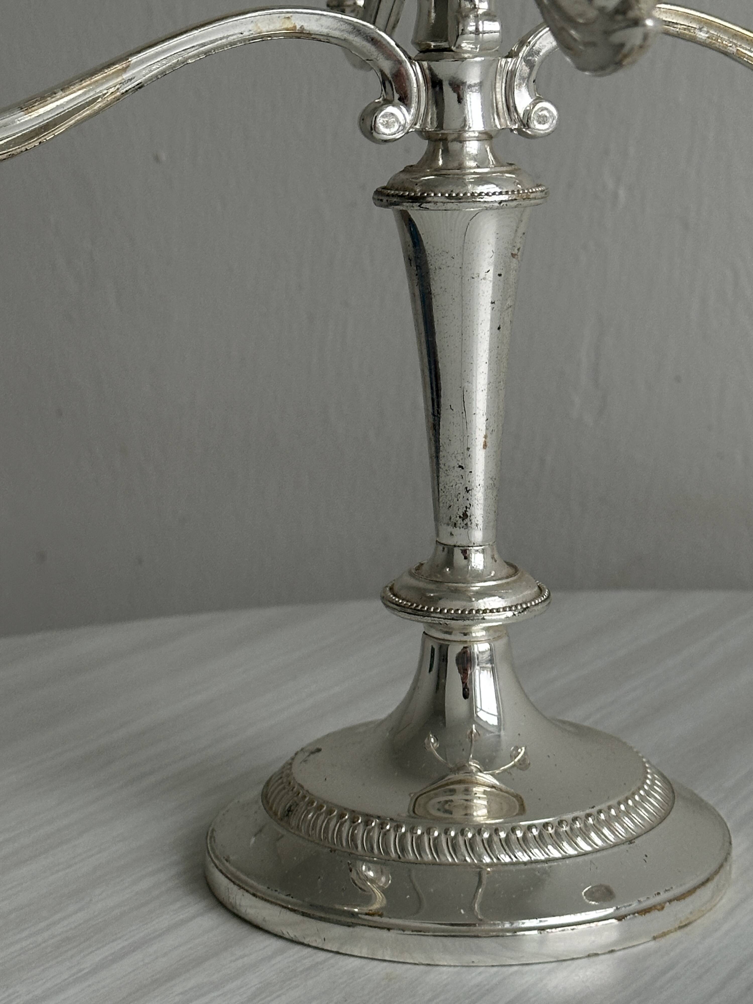 large five-branch silver-plated metal candlestick