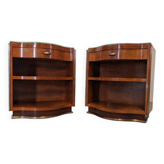 Pair of Art Deco amboyna burl bedside tables circa 1920