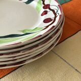 6 vintage flat plates Moulin des loups cherry patterns
