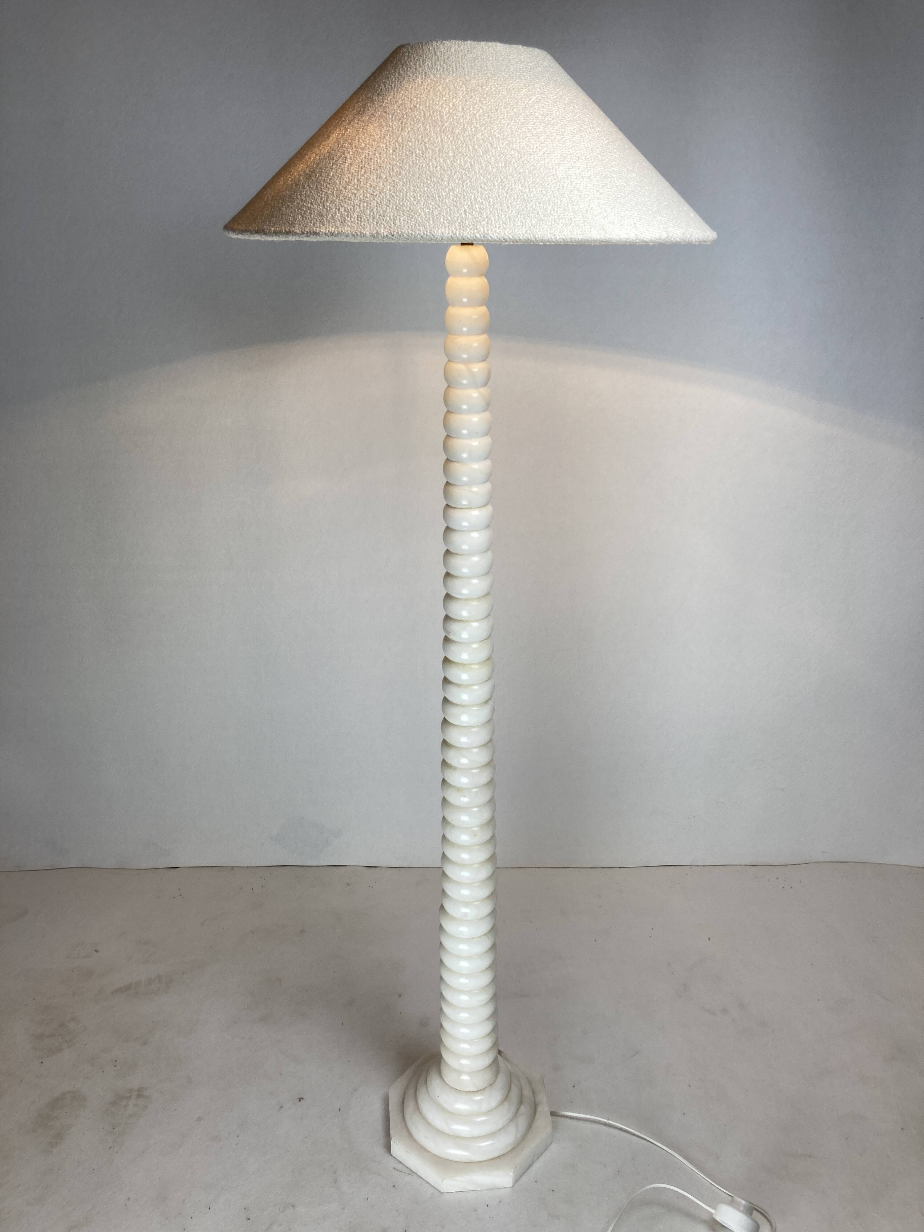 Midcentury French Alabaster floor lamp with bouclé shade, 1950s
