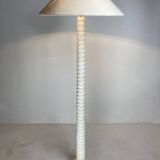 Midcentury French Alabaster floor lamp with bouclé shade, 1950s