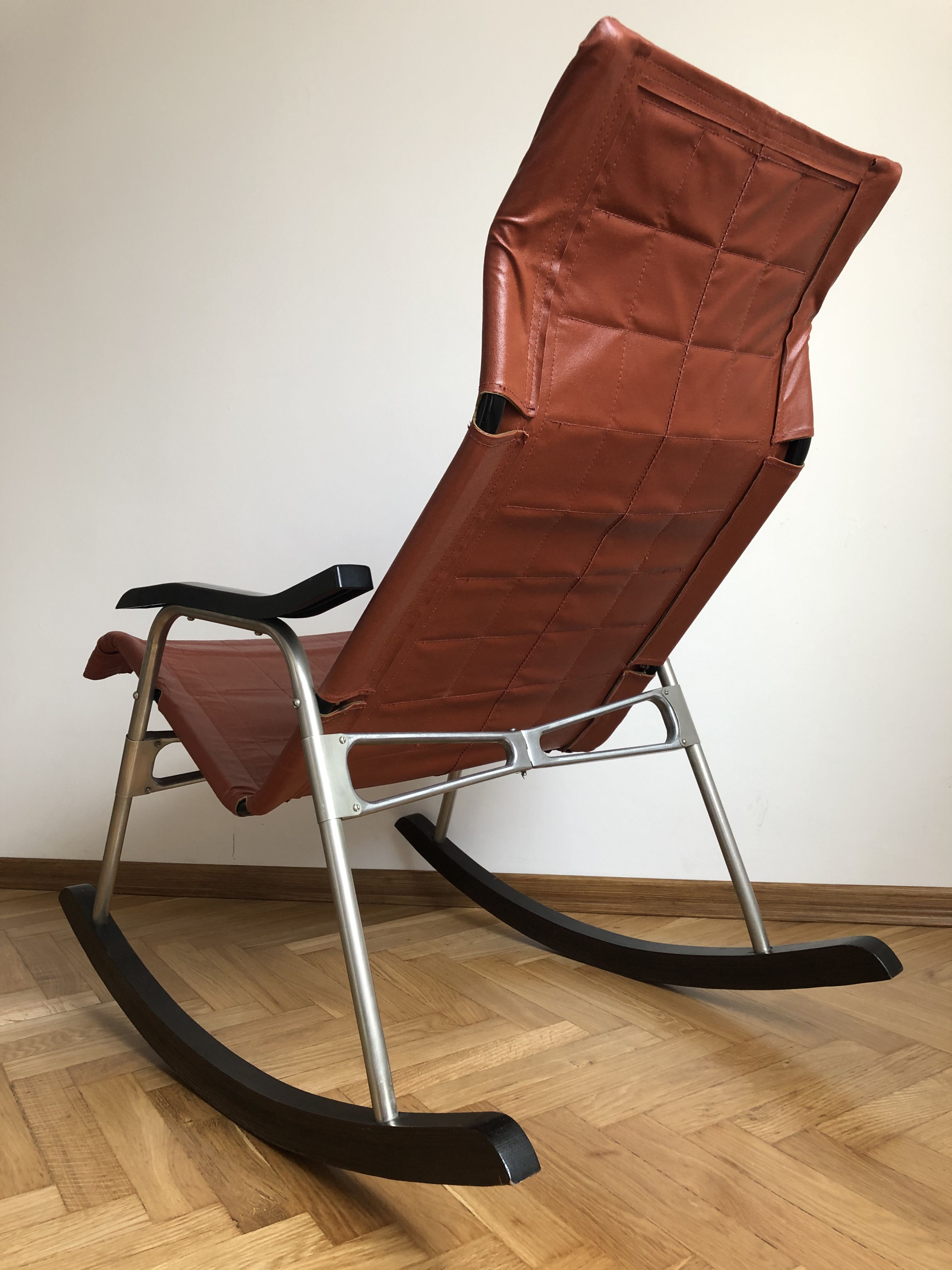 Japanese leather rocking chair by Takeshi Nii, 1950s