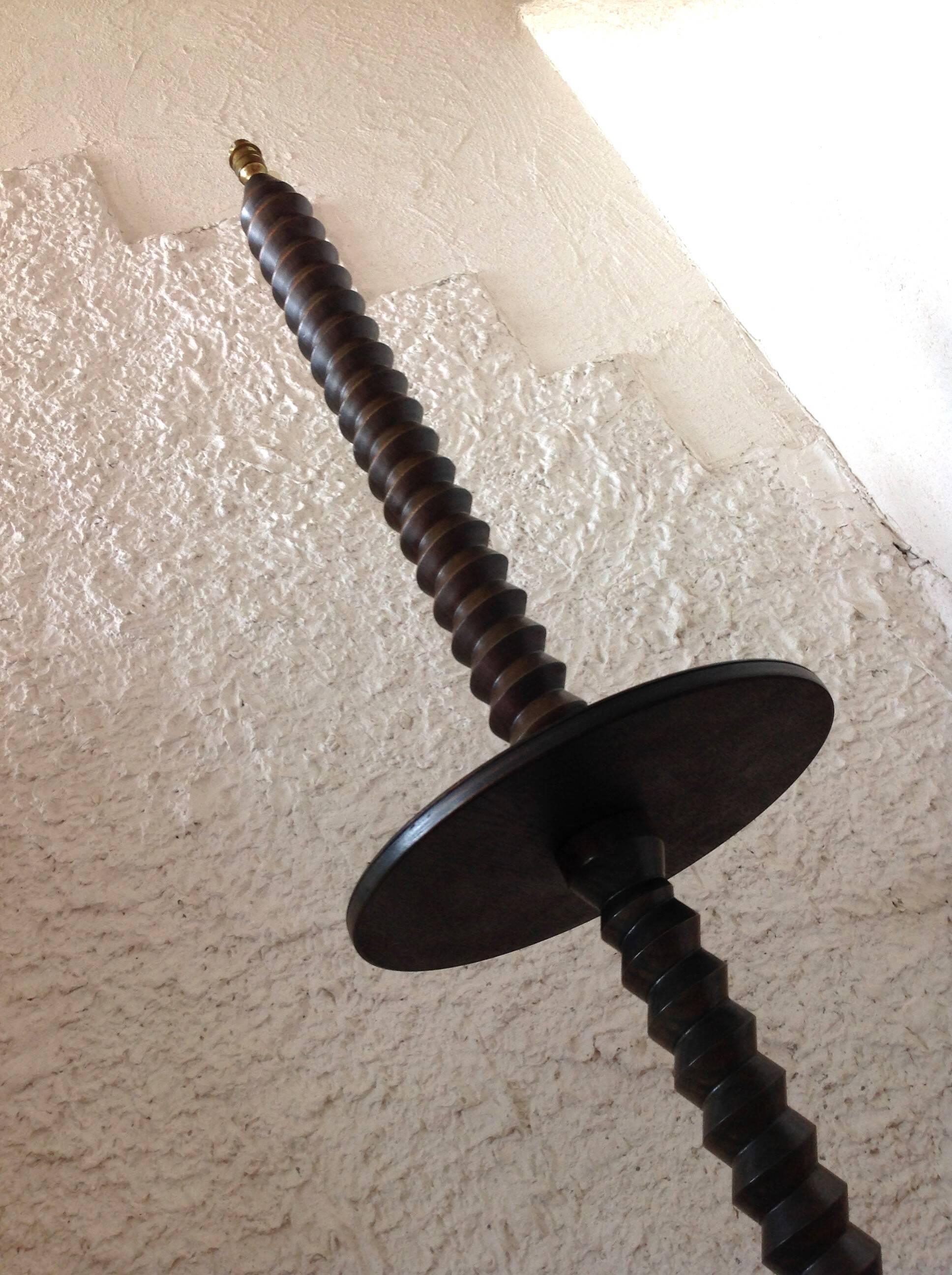 Wooden floor lamp turned in the spirit of Charles Dudouyt / art deco style