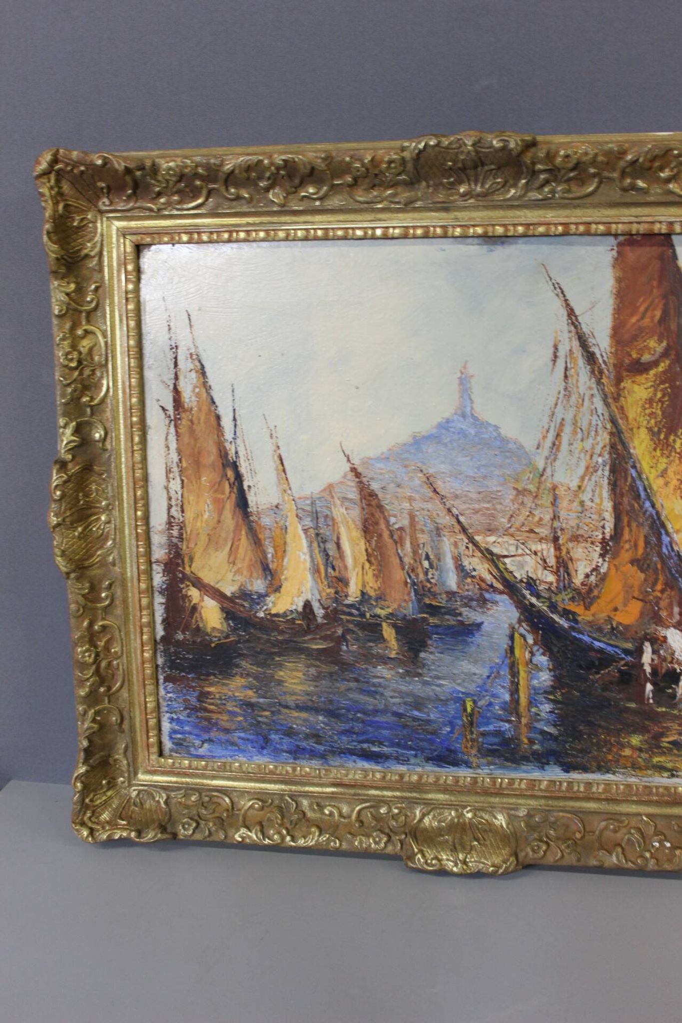 Huile sur panneau "le port de Marseille" vers 1950