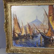 Huile sur panneau "le port de Marseille" vers 1950