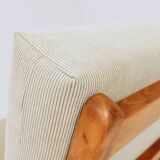 Vintage armchair in khaki corduroy, mid-century modern design from the 1960s.