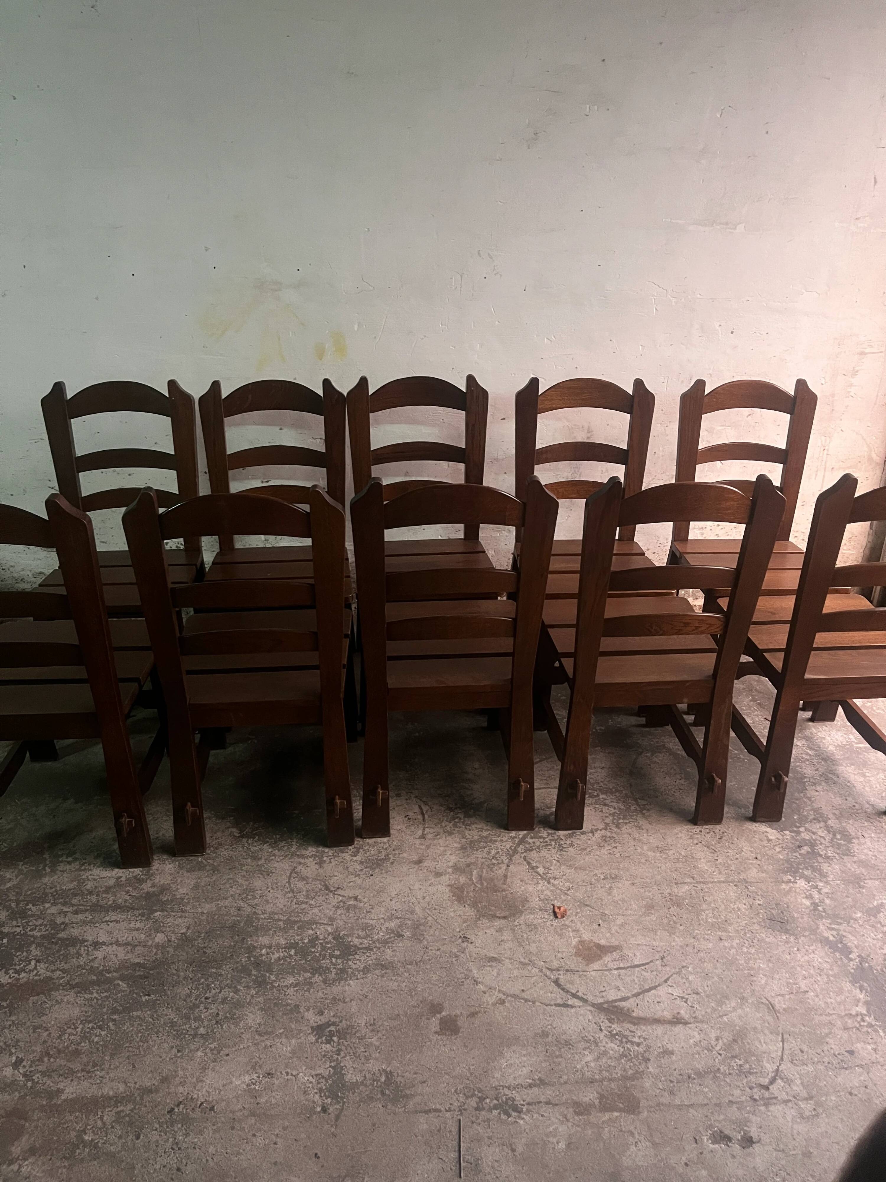 Brutalist wooden chairs – set of 10 (1970s)