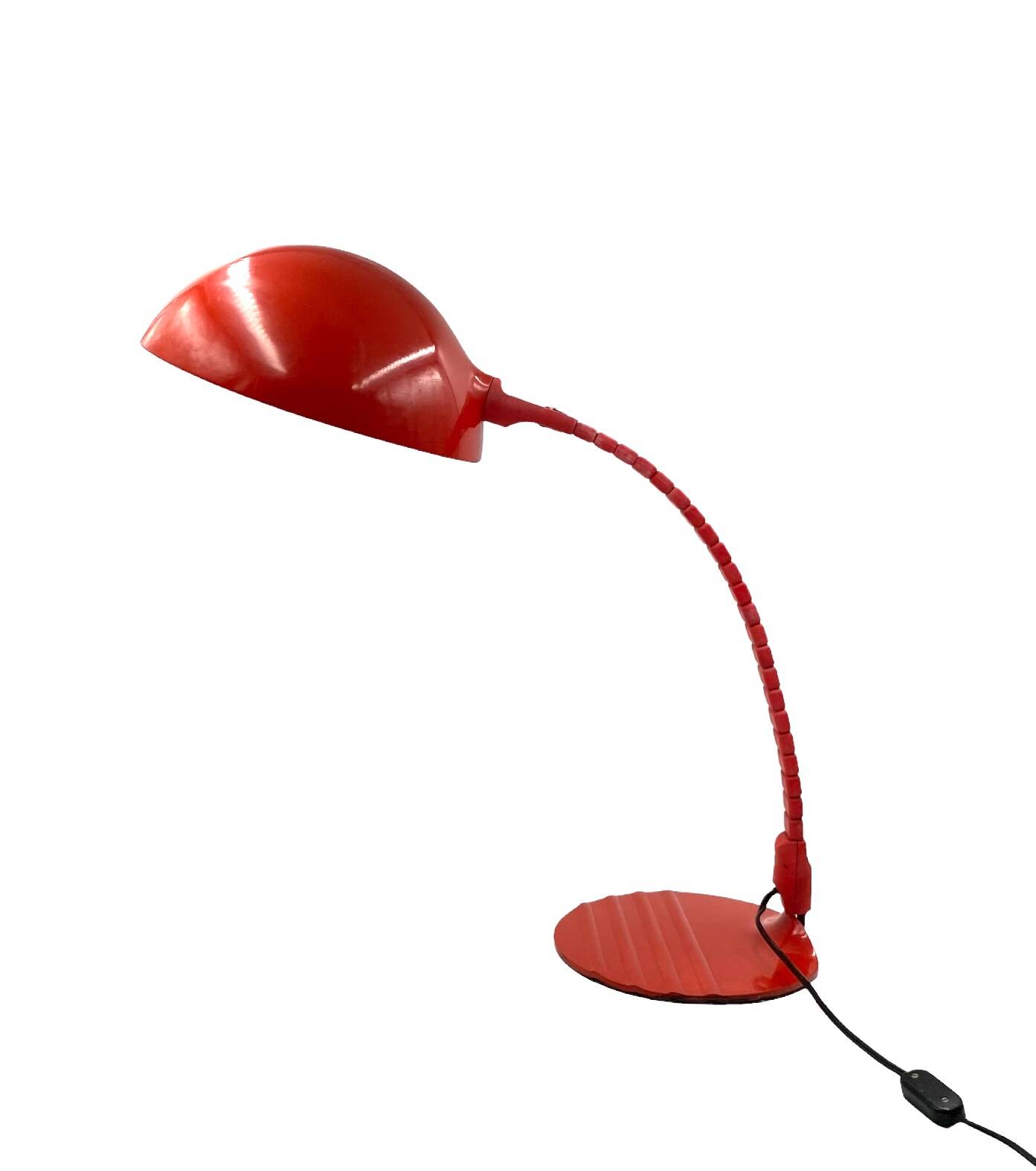 Elio Martinelli, Flex Calotta mod. 660 bright red table / desk lamp, Martinelli Luce Italy, 1972