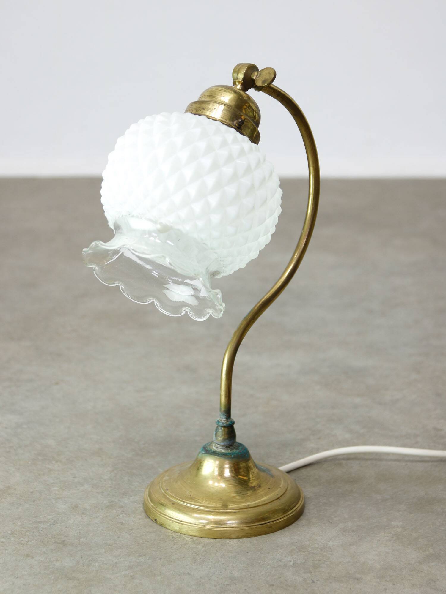 Mid Century Italian Table Lamp in Brass and Etched Glass