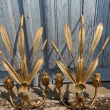 Pair of wall sconces in the shape of a wheat sheaf with two lights.
