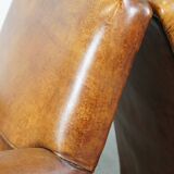 Set of 2  vintage cognac-colored sheep leather armchairs