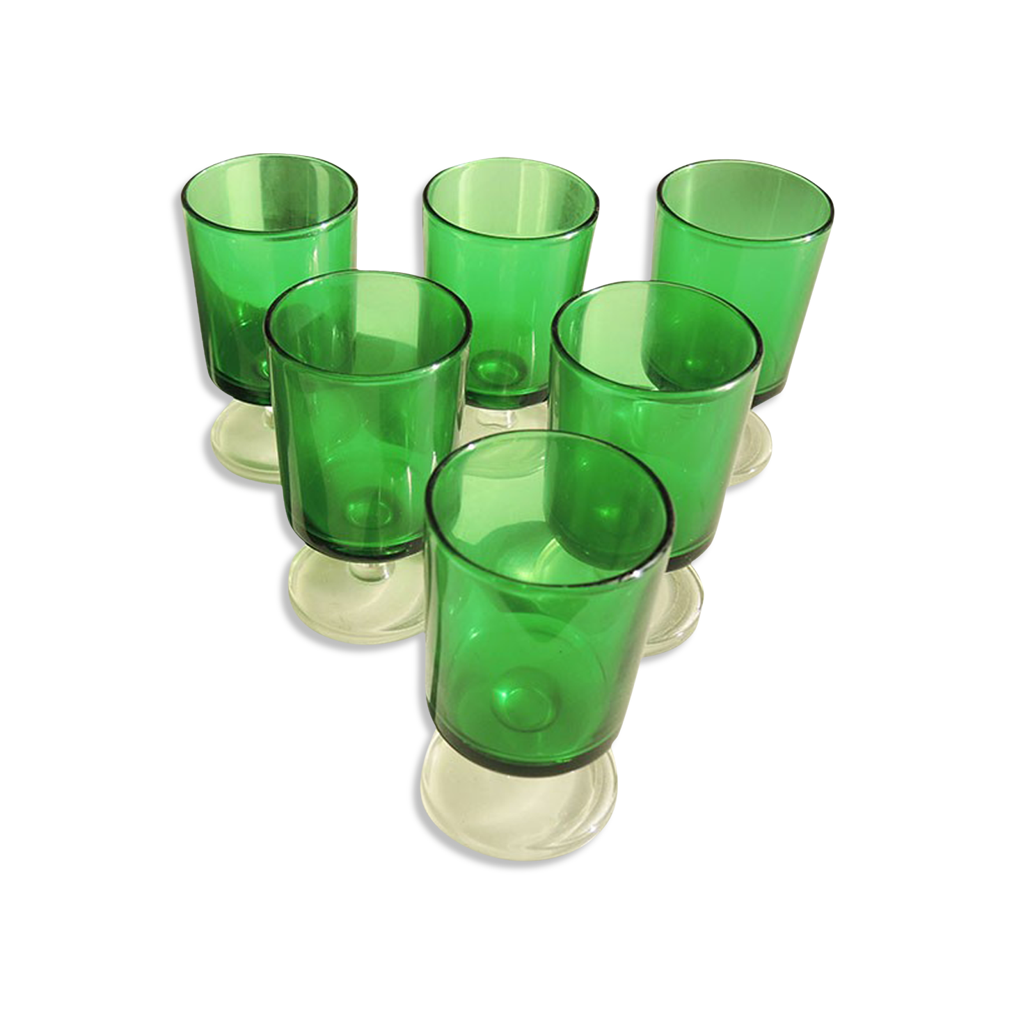 6 old digestive glasses luminarc dark green h7 cm