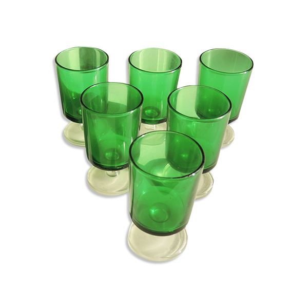 6 anciens verres à digestif luminarc vert foncé h7 cm