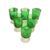6 anciens verres à digestif luminarc vert foncé h7 cm