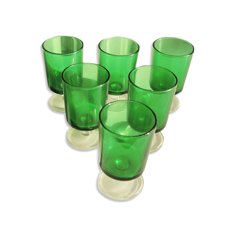 6 anciens verres à digestif luminarc vert foncé h7 cm