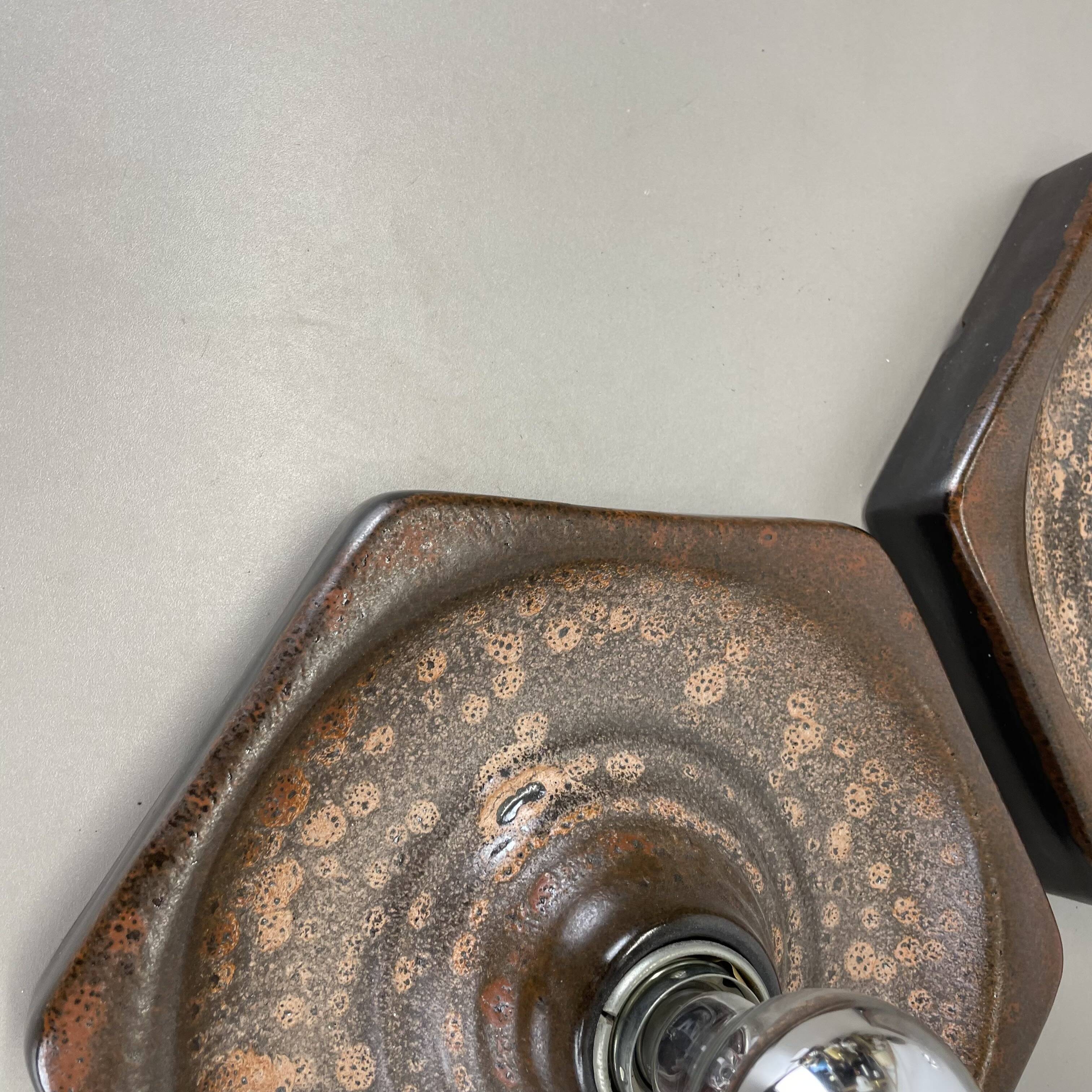 Set of Three brown Ceramic SPUTNIK Wall Lights by Pan Ceramics Germany 197