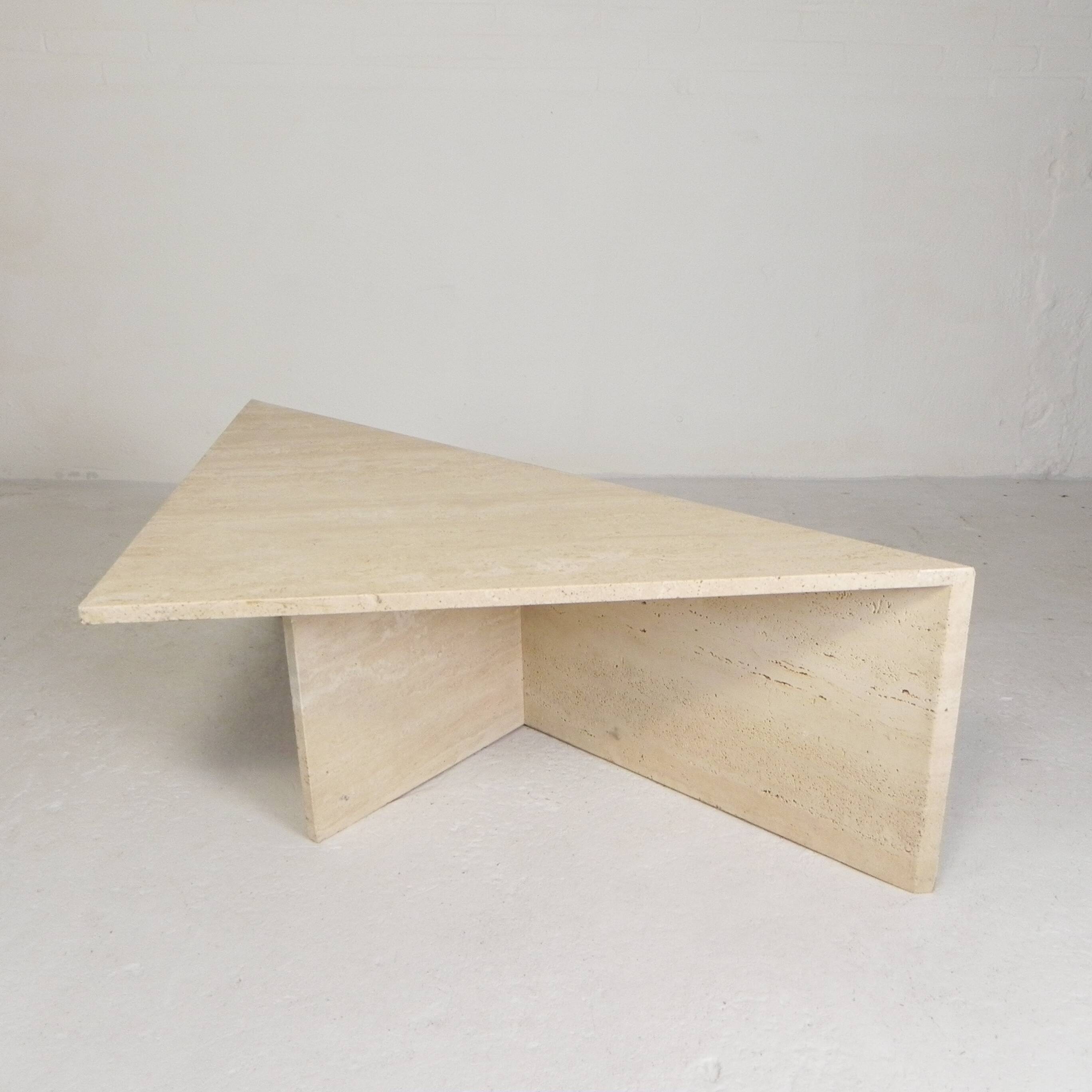 Mid-Century travertine coffee table with a triangular top, 1970s.