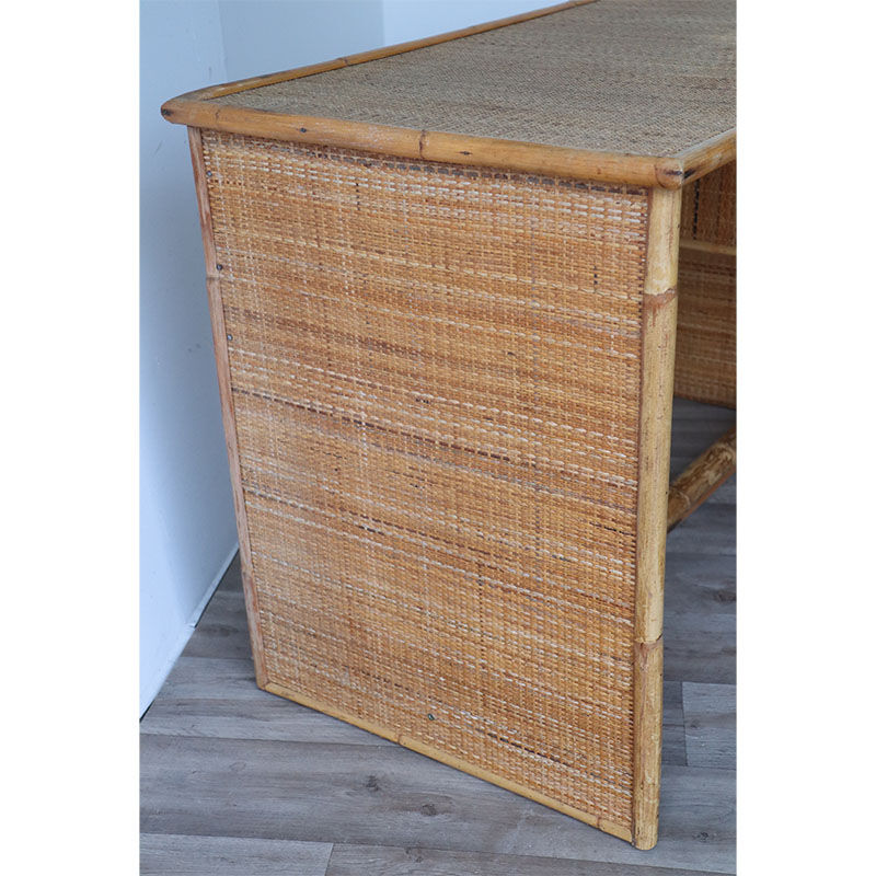 Bureau vintage Dal Vera en bambou et osier 1970