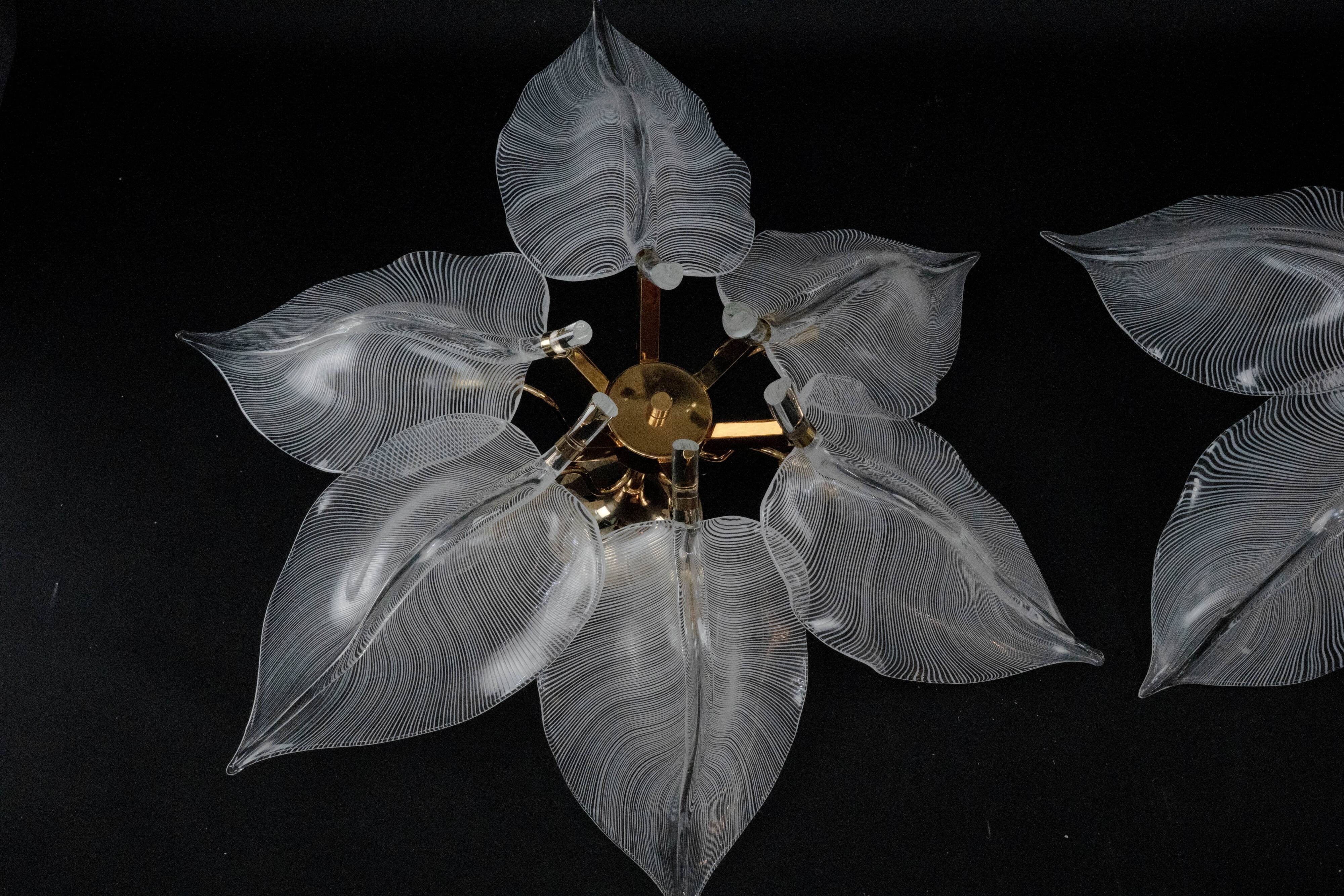 Plafonniers en verre de Murano en forme de feuille Franco Luce des années 1970.