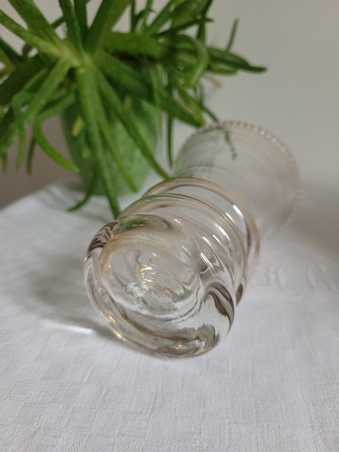 Flared glass vase with gold trim