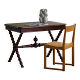French sculptural desk in stained pine, early 20th century, Baroque style.