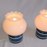 Pair of duck blue and white opaline lamps