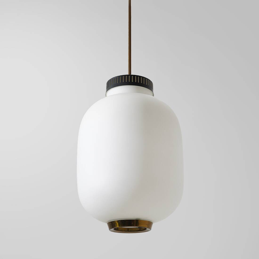 Chandelier in white opaline glass and brass, 1950s