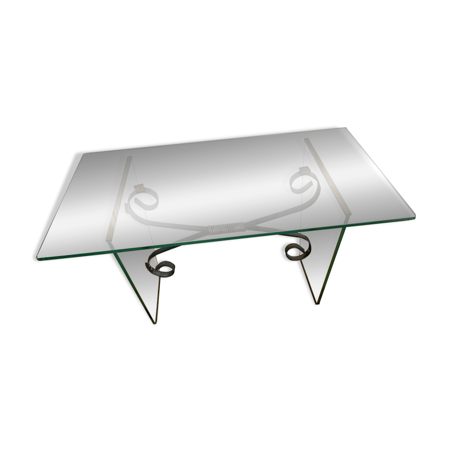 Glass and Wrought Iron Coffee Table, Italy 1960