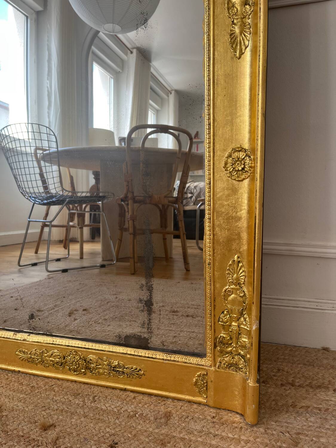 Antique mirror gilded with gold leaf 76cmx160cm