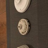 Pair of black and white sheet metal pendant lights, ceramic sockets