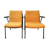 2 yellow 'Oase' lounge chairs with armrests by Wim Rietveld for Ahrend de Circel