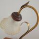 French vintage gold coloured metal & wood table lamp decorative glass shade