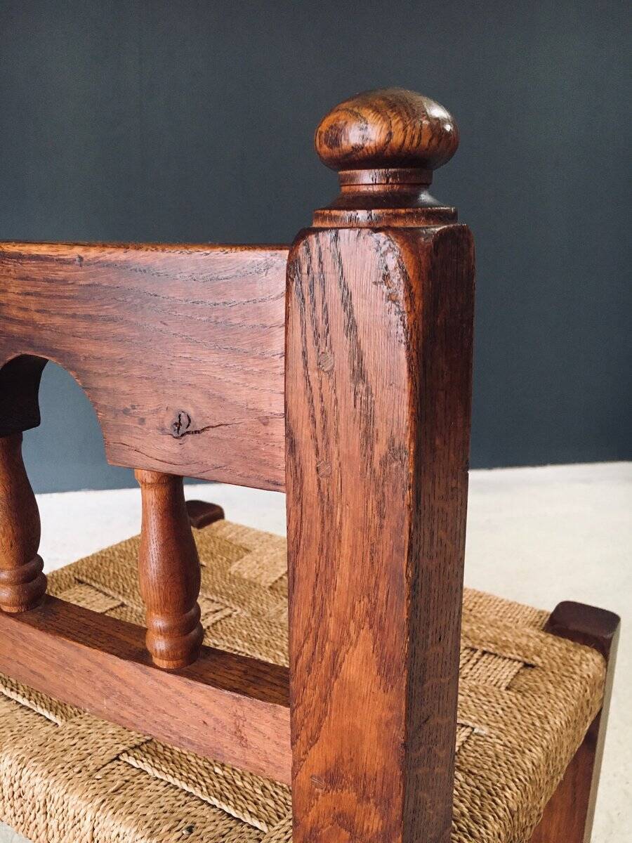 Oak & Rope Travail Populaire Side Chair, Belgium, 1950s