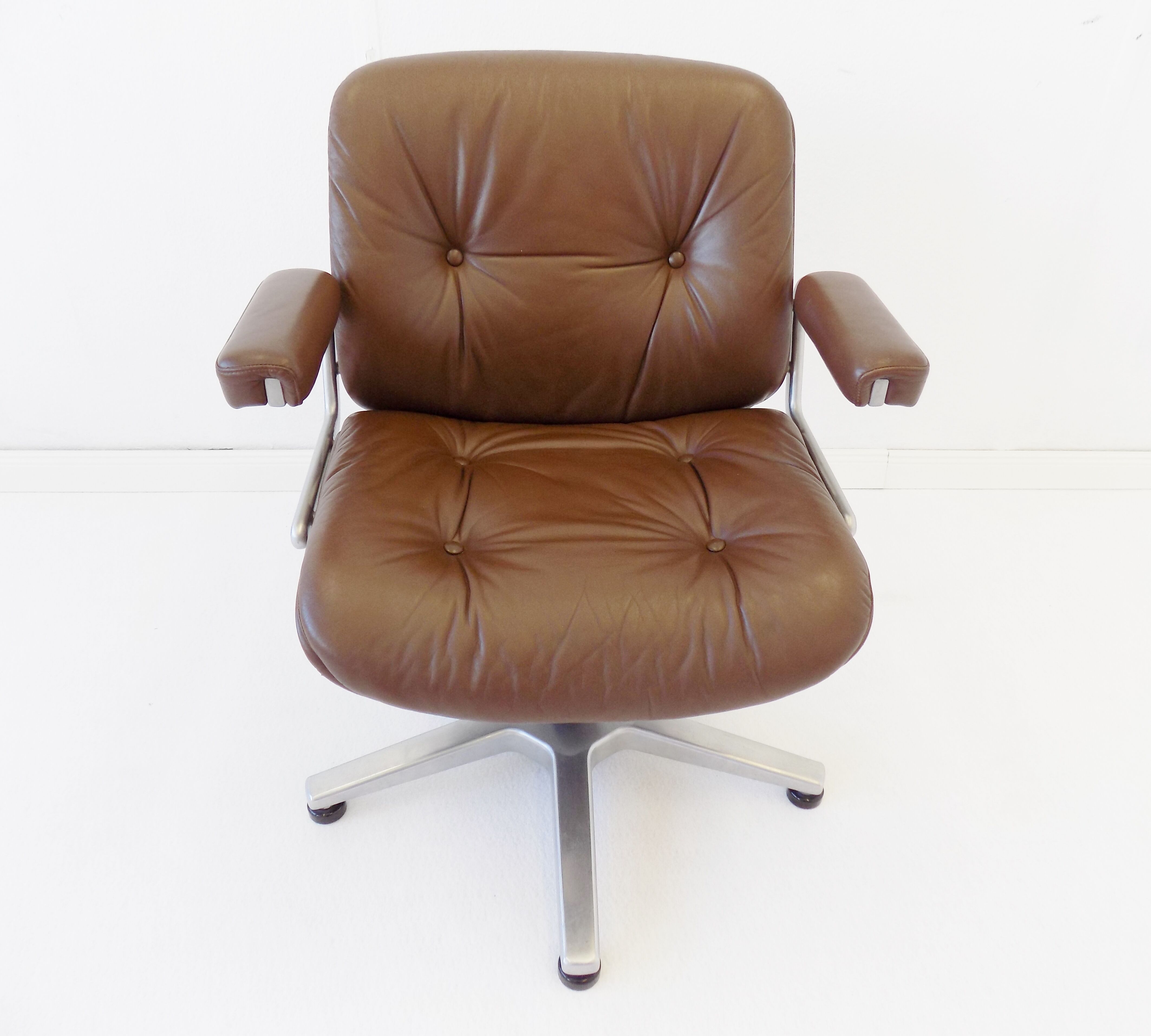 Martin Stoll brown leather office chair by Karl Dittert