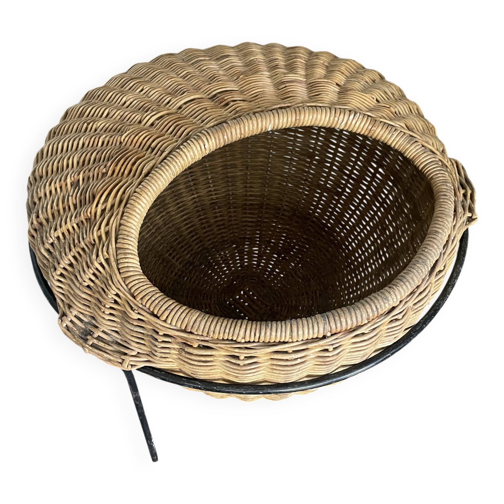 Panier à couture en rotin des années 1950