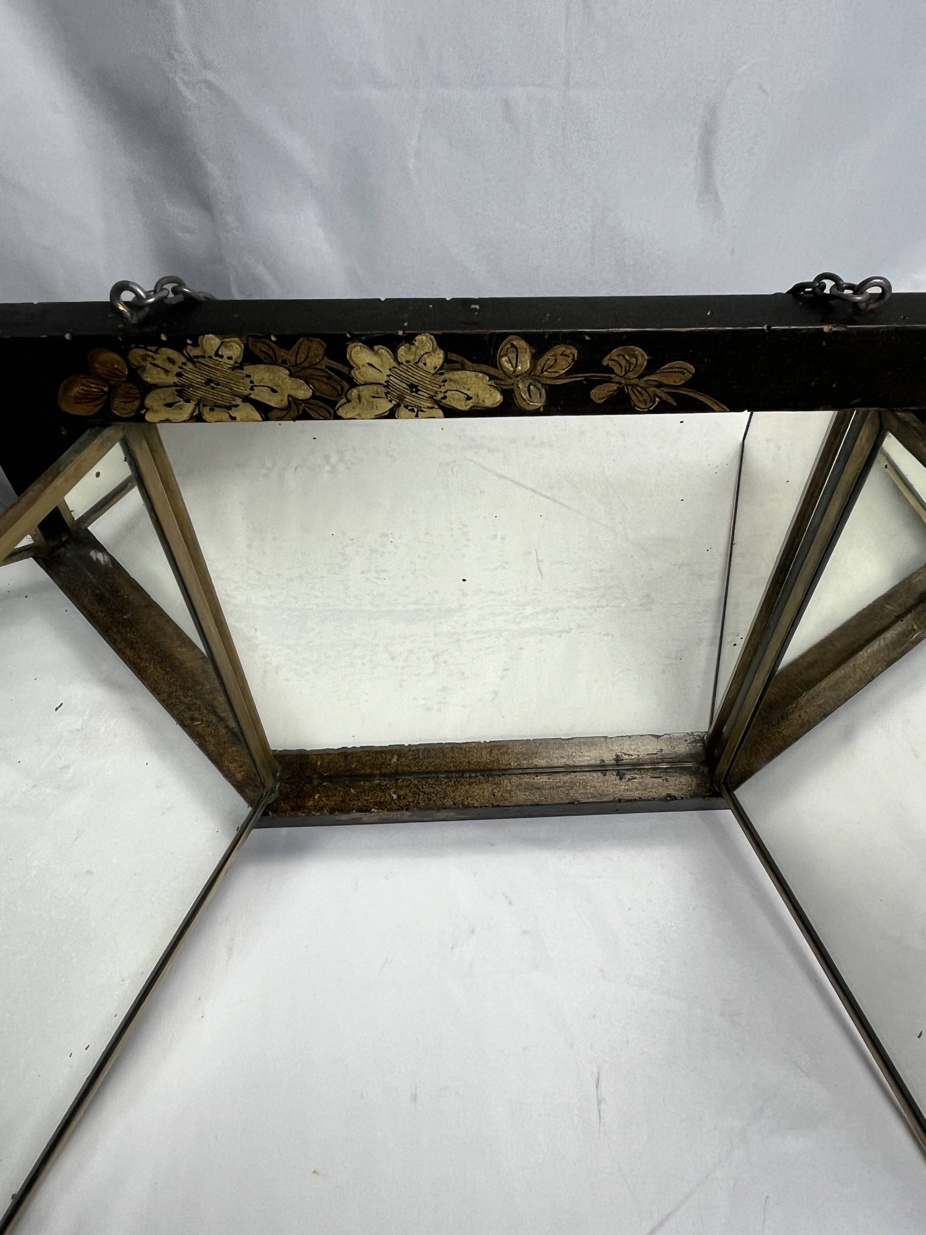 Japan, triptych mirror with brass wood and animated decor, early 20th century