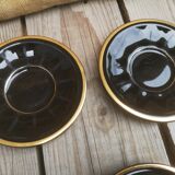 Set of 9 cups and sub-cups in black ceramic and colored gold border
