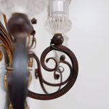 Wrought iron and glass wall light in the style of Maison Baguès