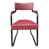 Design armchair, metal and red skai, vintage, 50s
