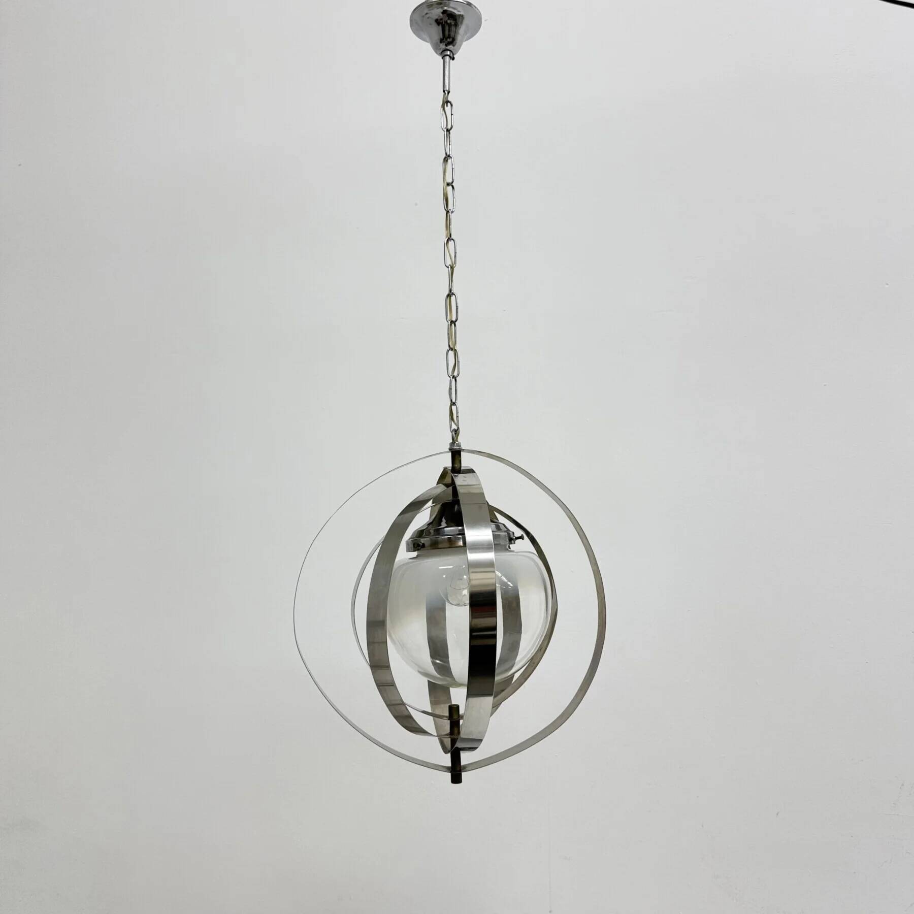 Mid-century glass sphere hanging pendant glass lamp design 1970’s space age Italy