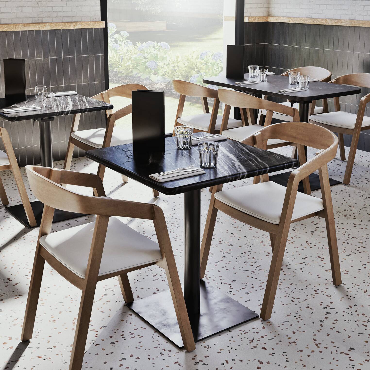 Professional chairs in beech and coated white textile