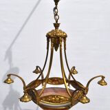 Muller frères Art Deco Chandelier - Bronze & Glass Paste - 1930s