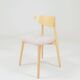 Set of 6 pale pink dining chairs in natural wood.