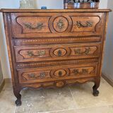 Commode secrétaire époque XIXème en merisier et loupe de frêne