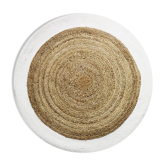 Round carpet in white beige jute 120 cm