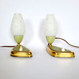Set of 2 rockabilly fifties table lights with milk glass sconces with little dots