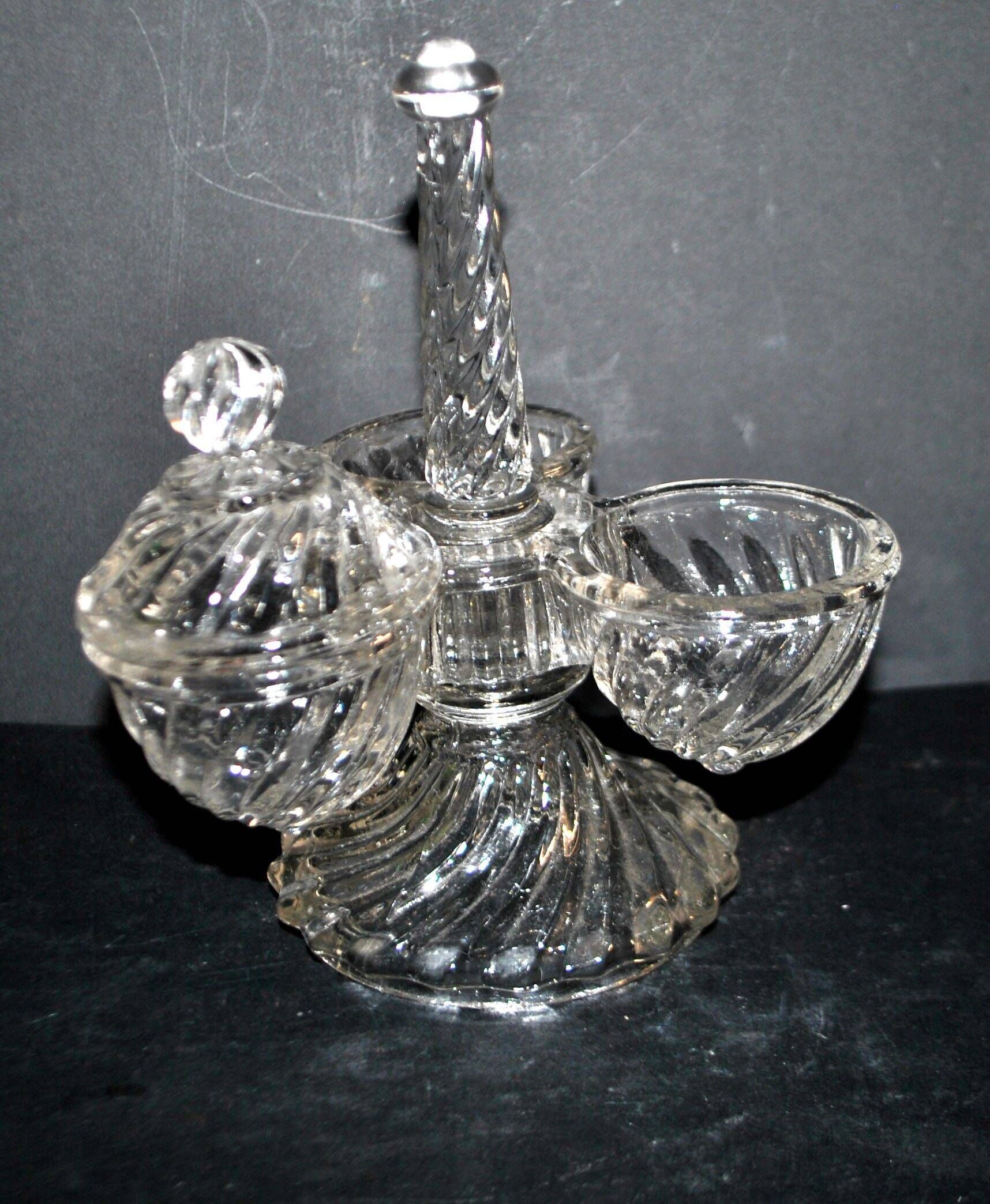 Vallerysthal rotating tableware – retro glass servant for salt, pepper, and mustard.
