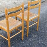 4 solid wood chairs with straw and fabric