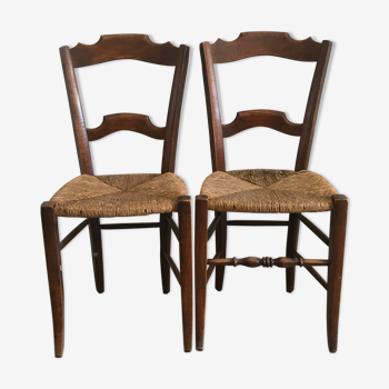 Lot de 2 chaises en bois avec assise paillée
