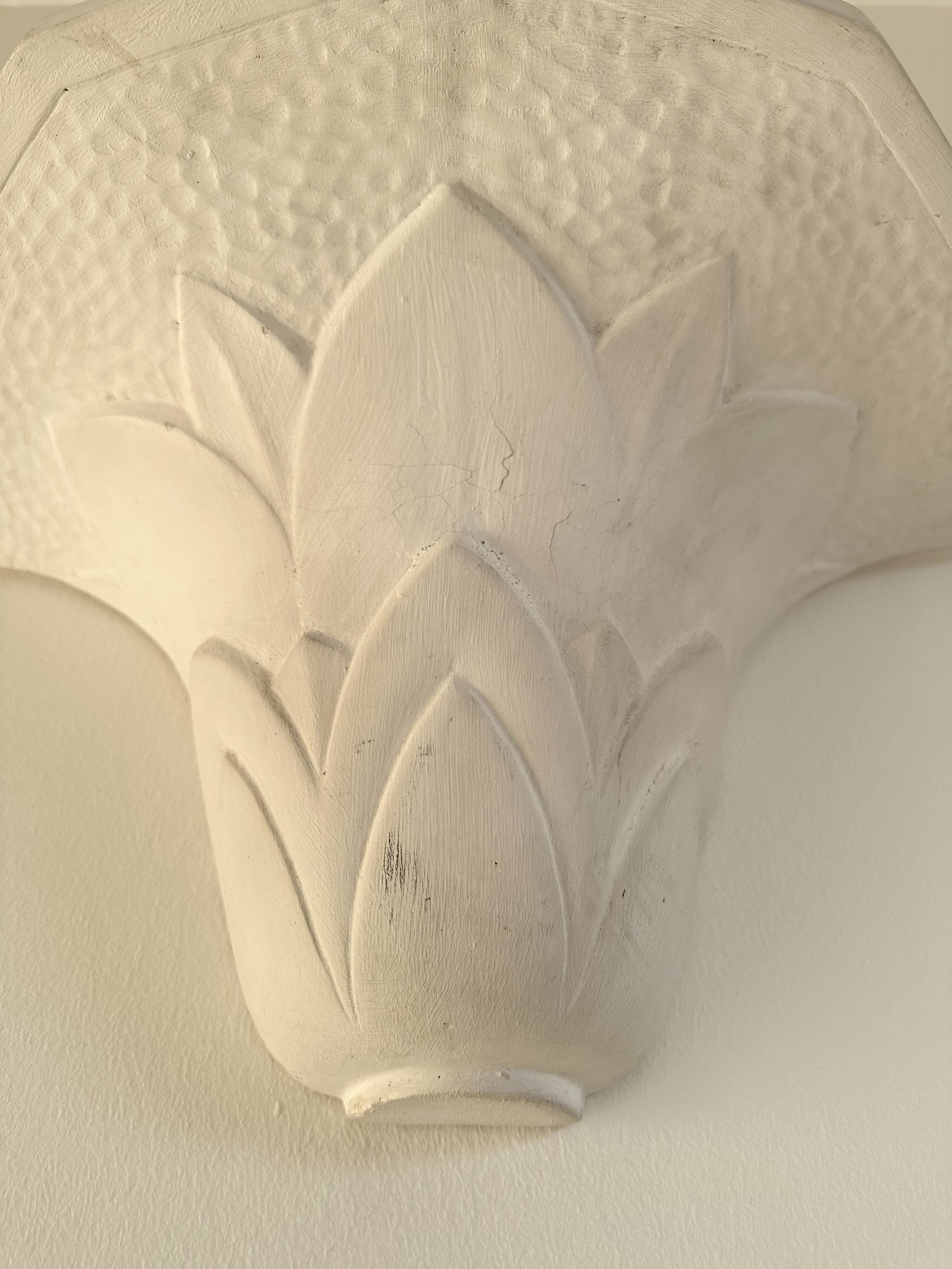 Pair of plaster wall sconces, palmette decoration, 20th century